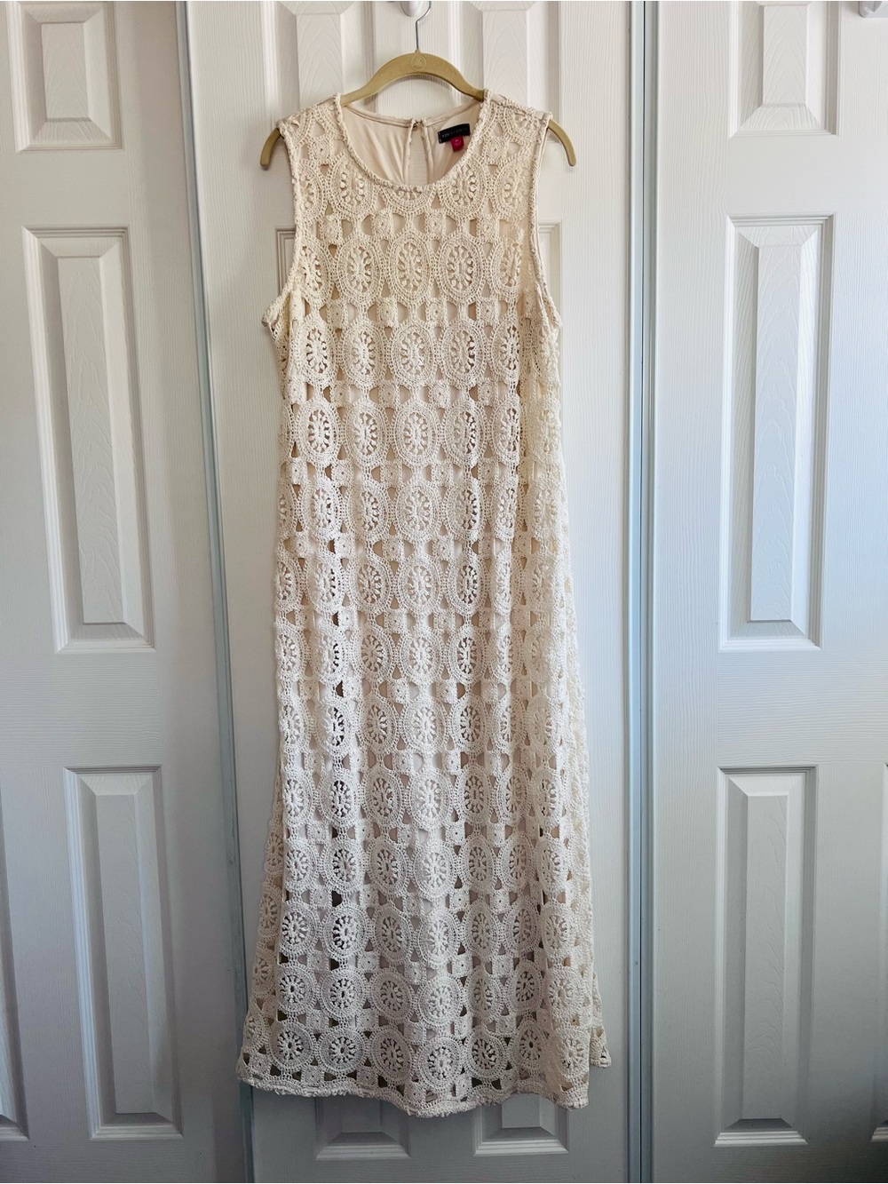 Vince Camuto Ivory Crochet Lace Maxi Dress Lined Sleeveless XL Boho Wedding - Picture 11 of 11